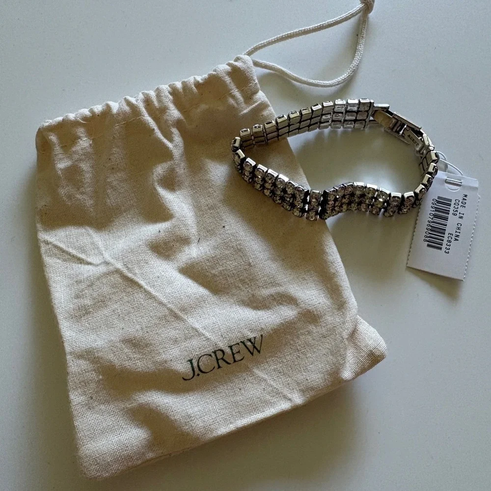 J.Crew Cupchain Three Row Crystal Tennis Bracelet Silver Tone CQ359 NWT